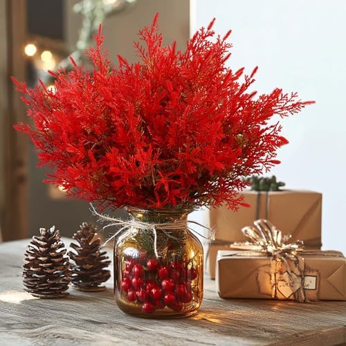 SUPLEAF 8pcs Artificial Red Pine Stems for Christmas Decor