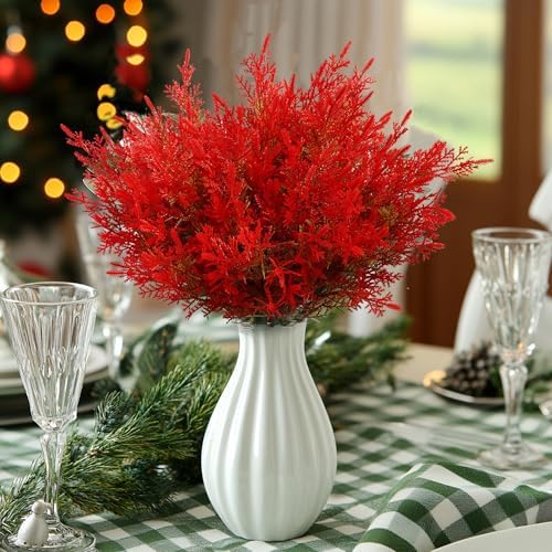 SUPLEAF 8pcs Artificial Red Pine Stems for Christmas Decor
