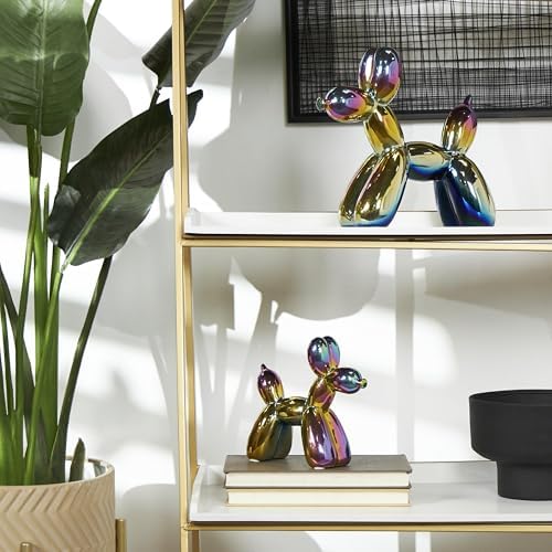 Deco 79 Ceramic Dog Balloon Statues with Rainbow Finish Set of 2