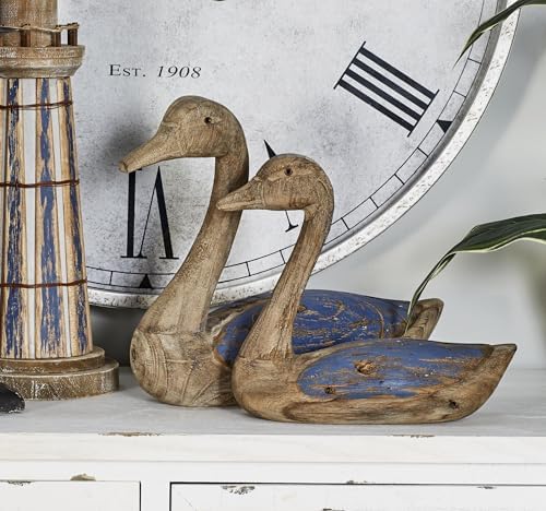 Deco 79 Wood Duck Sculpture Home Decor Set of 2