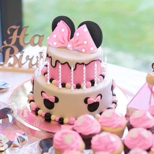Czlotyh Mouse Cake Candles Pink Bow and Ears Decor 1