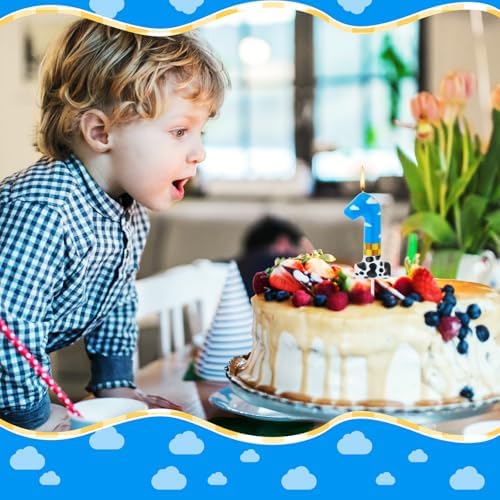 Blue Sky White Cloud Cow Birthday Candle Cake Topper Number 1