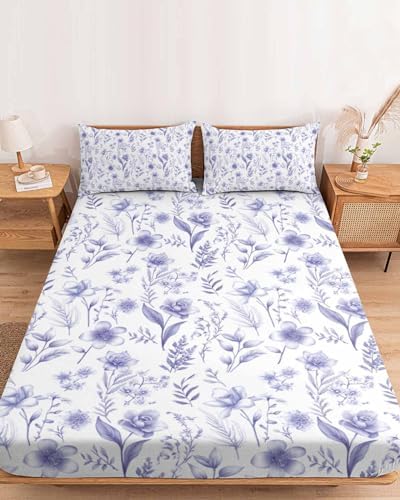 King Fitted Sheet Deep Pocket with Elastic and 2 Pillowcases