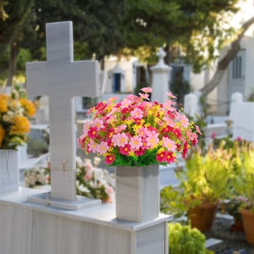LikSoor Artificial Daisy Flowers 8 Bundles UV Resistant