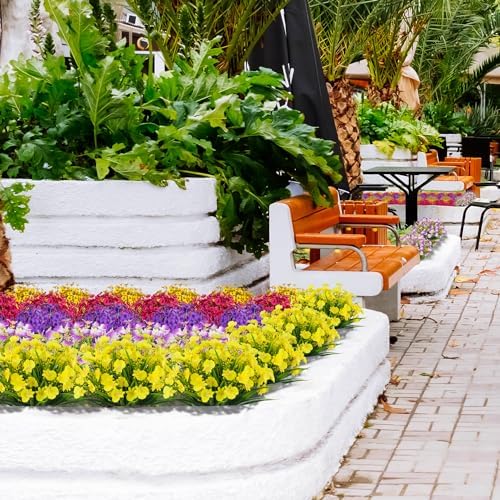 LANKAMO 8Pcs UV Resistant Artificial Flowers Yellow