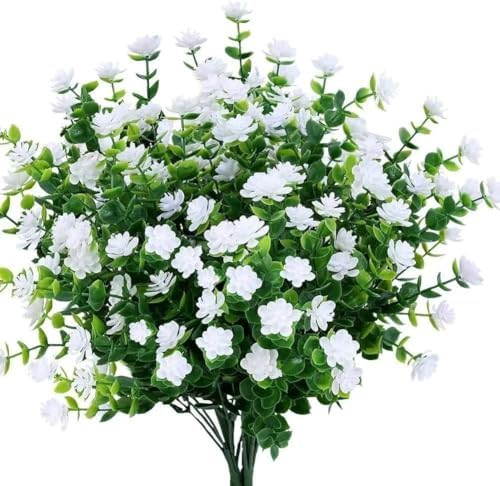 KLUFO Artificial Flowers 4Pack UV Resistant Home Decor White