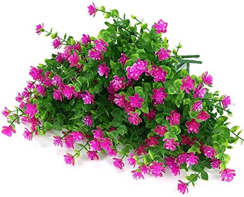 KLEMOO Artificial Flowers 4 Pack Fushia UV Resistant