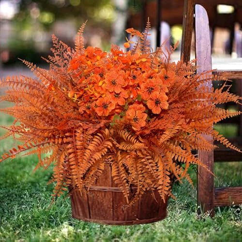Elecxlink Artificial Fall Flowers 8 Bundles UV Resistant Decor