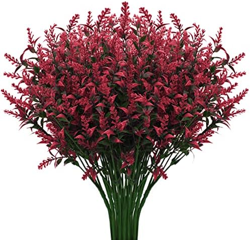 12 Bundles Artificial Lavender Flowers Red UV Resistant