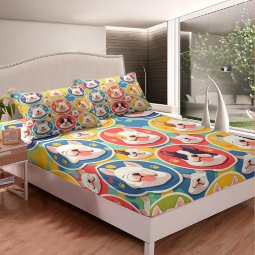 Castle Fairy Cute Dogs Fitted Sheet Twin Size with Pillowcase