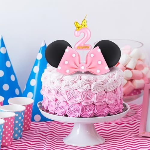 Czlotyh Mouse Cake Candles Pink Bow and Ears Decor 1