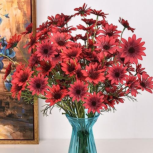 OUKEYI Artificial Silk Daisy Flowers 12 Bundles Red