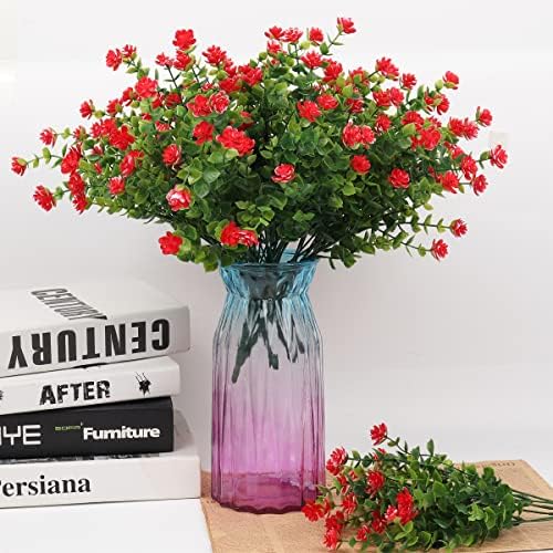 RECUTMS 12 Bundles Artificial Eucalyptus Flowers Red