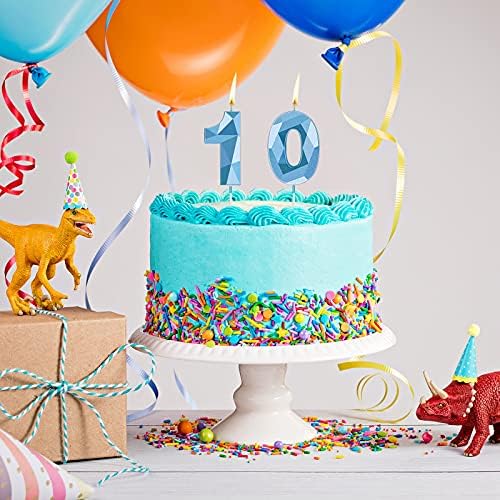 Nuanchu 10th Birthday Candles Blue 3D Diamond Shape