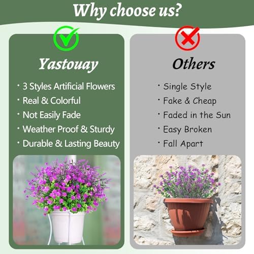 Yastouay 18-Bundle Artificial Flowers for Outdoor Decor