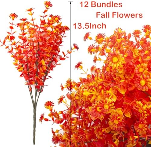 12 Bundles Artificial Fall Flowers - No Fade Plastic Shrubs Decor