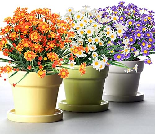 8 Bundles Artificial Daisies Flowers UV Resistant Decor