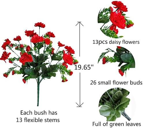 Pack of 4 Artificial Gerbera Daisy Bushes Red
