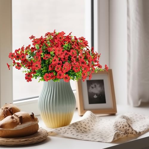 10Pcs Artificial Faux Flowers Red Outdoor Decor