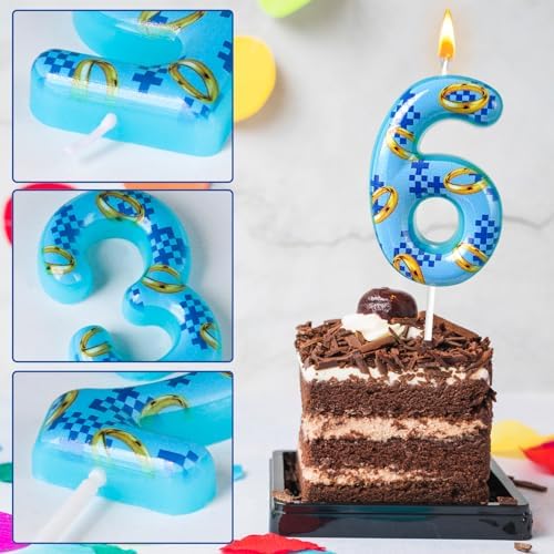 Blue Gold Number 6 Birthday Candle for Boys and Girls