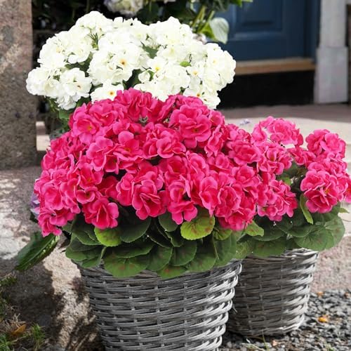 8 Pcs Artificial Geraniums Silk Flowers for Garden Decor