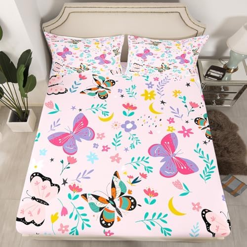 Castle Fairy Colorful Butterfly Twin Fitted Sheet Set