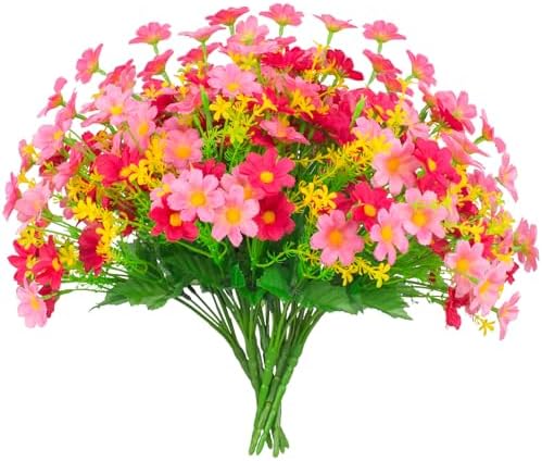 LikSoor Artificial Daisy Flowers 8 Bundles UV Resistant