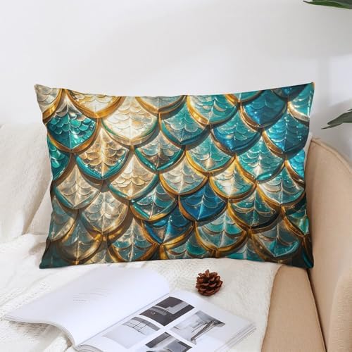 Glittering Fish Scales Pillow Case with Zipper Closure 30x20 Inches