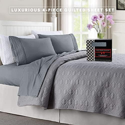 Elegant Comfort 4-Piece Quilted Bed Sheet Set - Twin Gray