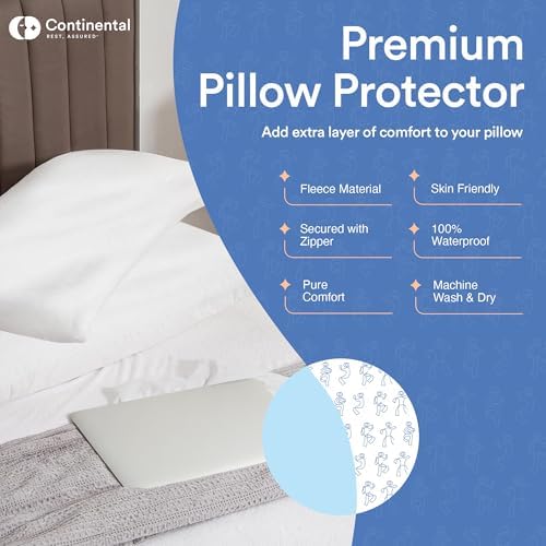 Continental Bedding Zippered Fleece Pillow Protector Queen Size