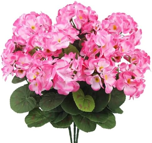 3 Pcs Artificial Geraniums Silk Pink Bushes for Decor