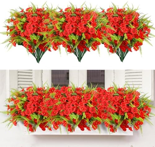 HIAGROW 12 Bundle Red Artificial Flowers with Fern 1