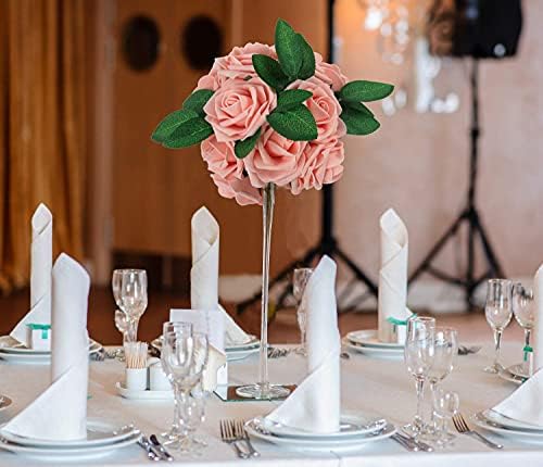 Greenco 25 pcs Artificial Pink Roses Faux Flower Set