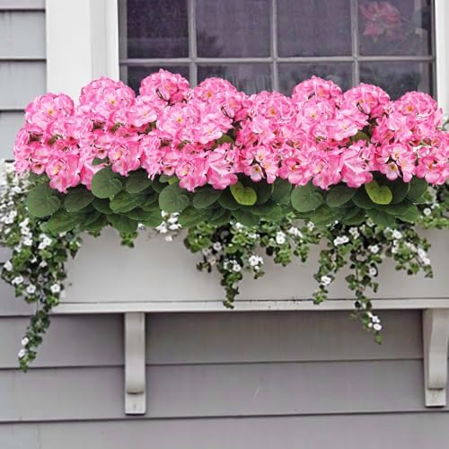 3 Pcs Artificial Geraniums Silk Pink Bushes for Decor