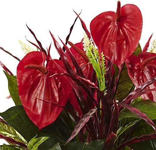 Nearly Natural 24in Mixed Anthurium Bush Set of 2