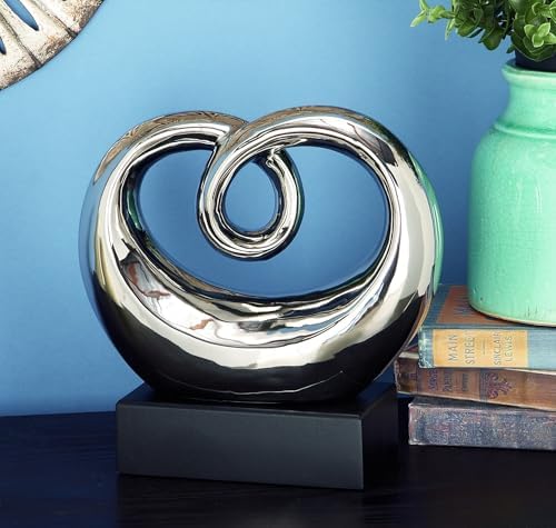 Deco 79 Abstract Ceramic Sculpture with Silver and Black Base