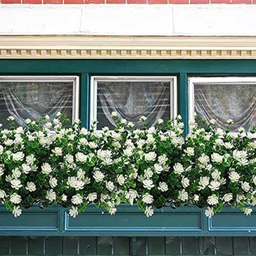 KLUFO Artificial Flowers 4Pack UV Resistant Home Decor White