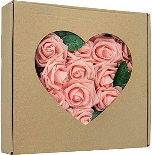 Greenco 25 pcs Artificial Pink Roses Faux Flower Set