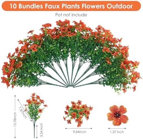 10 Bundles Artificial Orange Flowers for Outdoor Decor