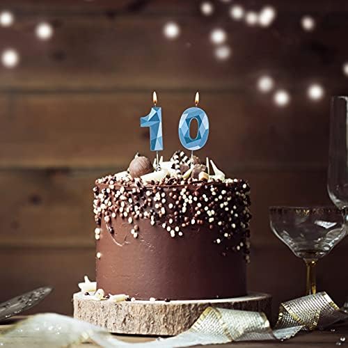 Nuanchu 10th Birthday Candles Blue 3D Diamond Shape