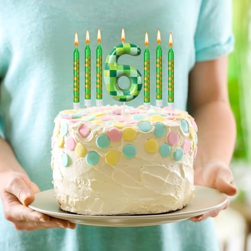 Zlongron Green Pixel Birthday Candles 13 Pieces Minecraft Themed Decoration