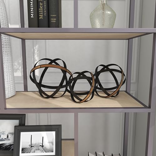 Deco 79 Set of 3 Black Metal Geometric Statues with Gold Accents
