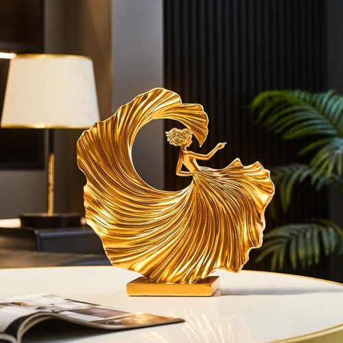 FJS Gold Dancing Girl Statue for Living Room Decor