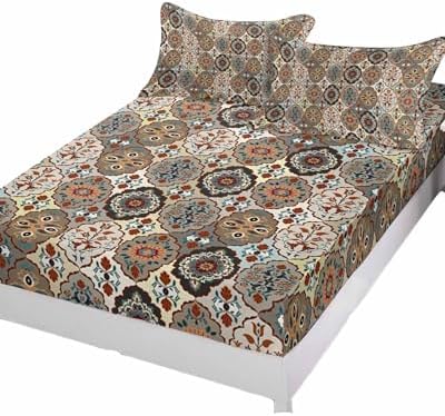 King Fitted Sheet Deep Pocket with Elastic and Abstract Floral Pattern