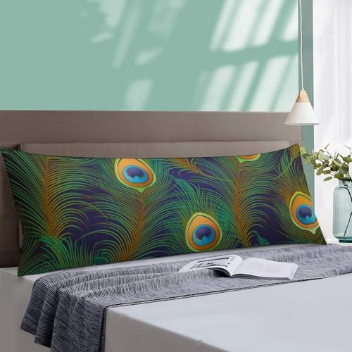 Peacock Feathers Pattern Body Pillow Cover with Zipper 20x54
