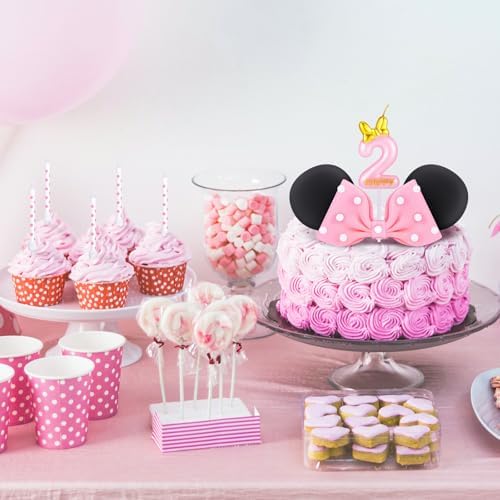 Czlotyh Mouse Cake Candles Pink Bow and Ears Decor 1