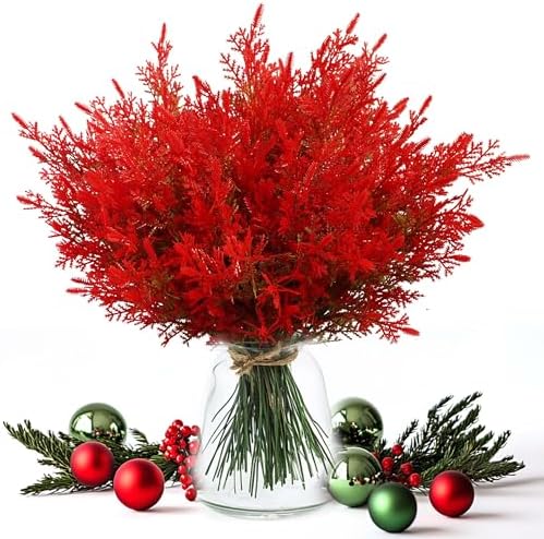 SUPLEAF 8pcs Artificial Red Pine Stems for Christmas Decor