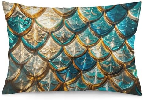 Glittering Fish Scales Pillow Case with Zipper Closure 30x20 Inches