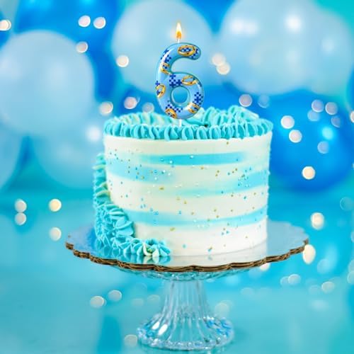 Blue Gold Number 6 Birthday Candle for Boys and Girls