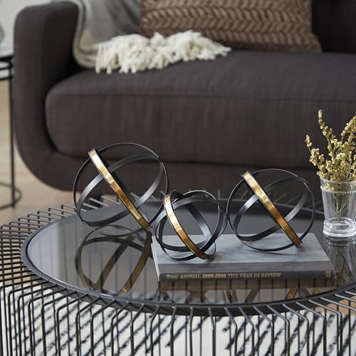 Deco 79 Set of 3 Black Metal Geometric Statues with Gold Accents